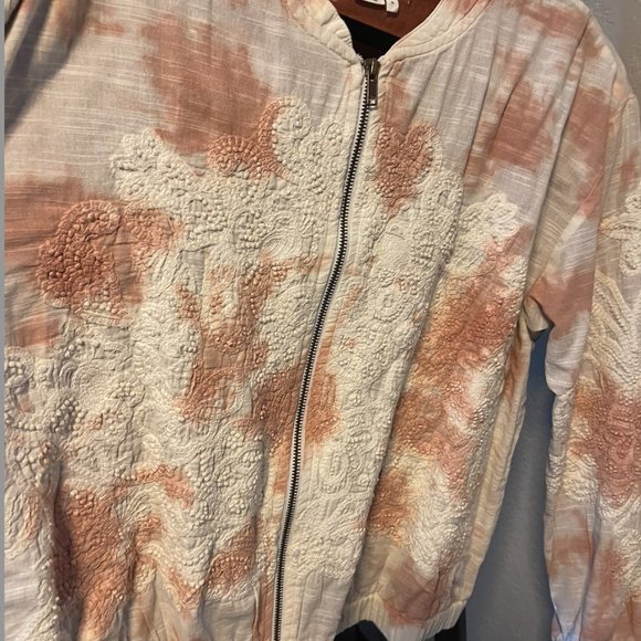 Anthropologie Lightweight Bomber Jacket -- Cotton Tie-dye Embroidery Beads - Picture 5 of 6